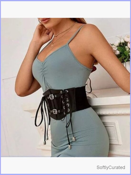 5.9 Wide Elastic Corset Belt with Lace-Up Front and Snap Closure